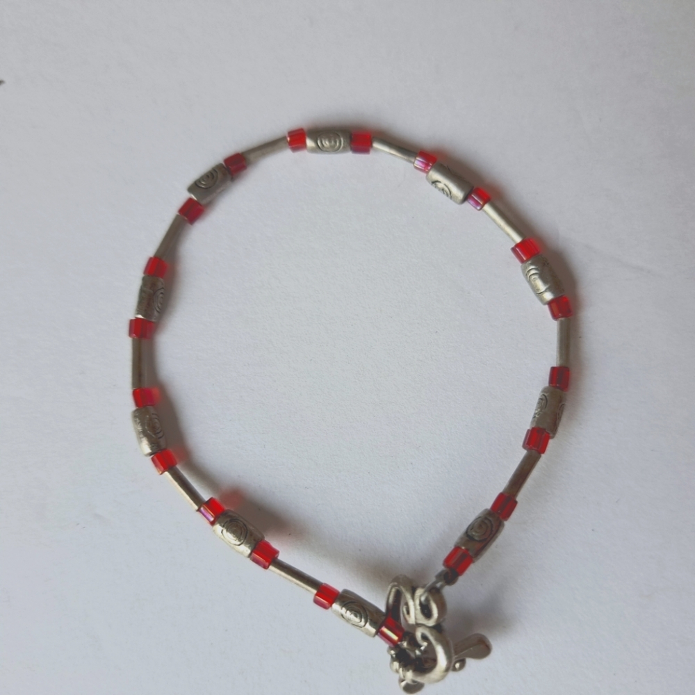 Heart Red and Silver Beaded Bracelet